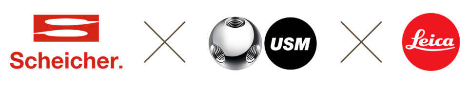 Logos of Scheicher, USM, and Leica on a transparent background