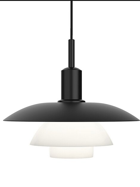 Moderne Hängelampe mit schwarzem Schirm und weißem Glasdiffusor für Innenbeleuchtung