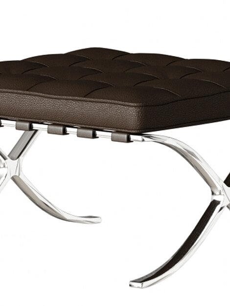 Moderner Hocker mit braunem Lederkissen und verchromtem X-Gestell